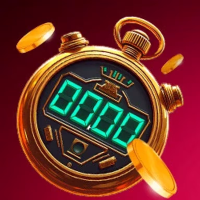 Digital stopwatch with gold coins, representing fast gaming access on Grandpari Philippines.