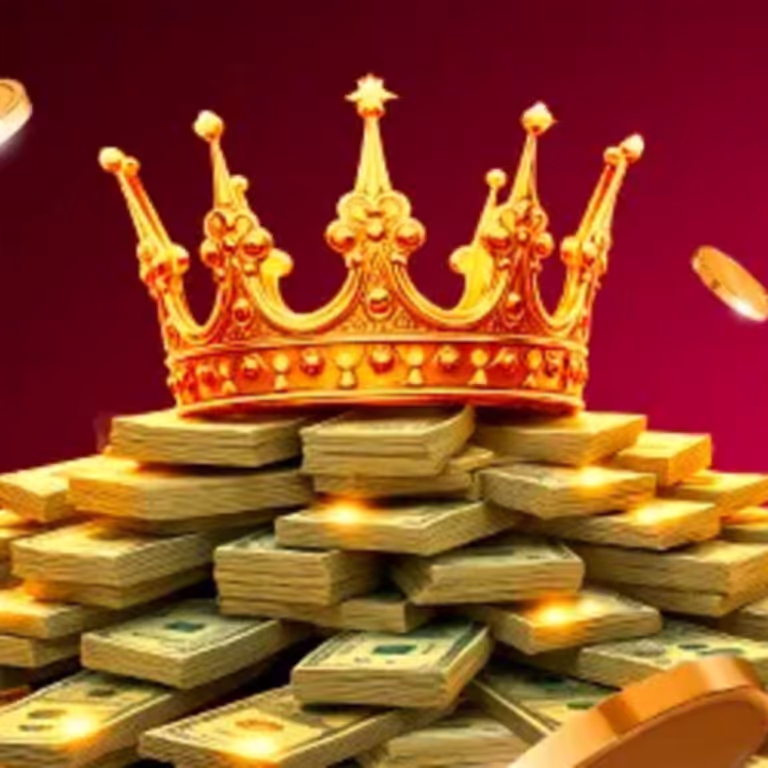 Golden crown placed on stacked banknotes, symbolizing VIP rewards at Grandpari Philippines.